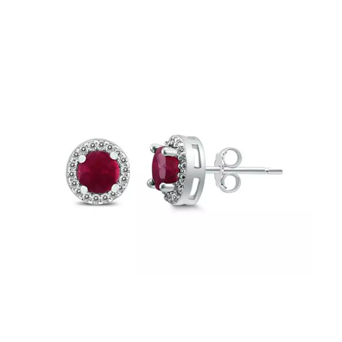 10k White Gold Plated 1 Ct Round Created Ruby Halo Stud Earrings