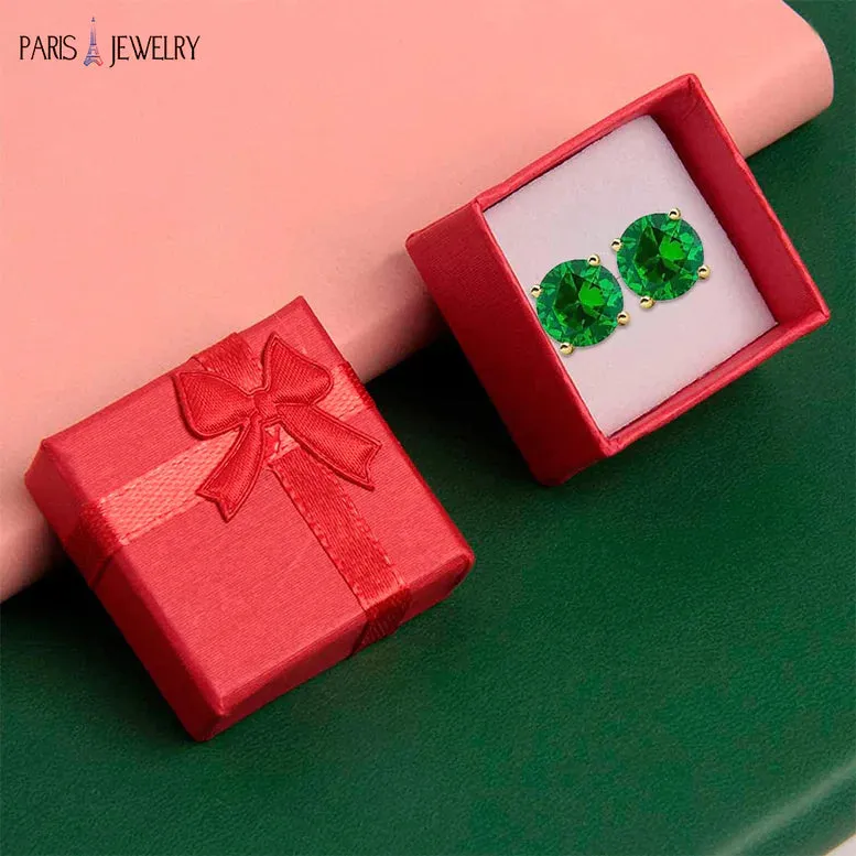 10k Yellow Gold Plated 3 Ct Round Created Emerald CZ Stud Earrings