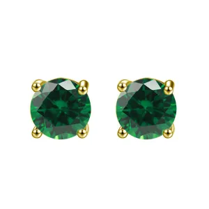 10k Yellow Gold Plated 3 Ct Round Created Emerald CZ Stud Earrings