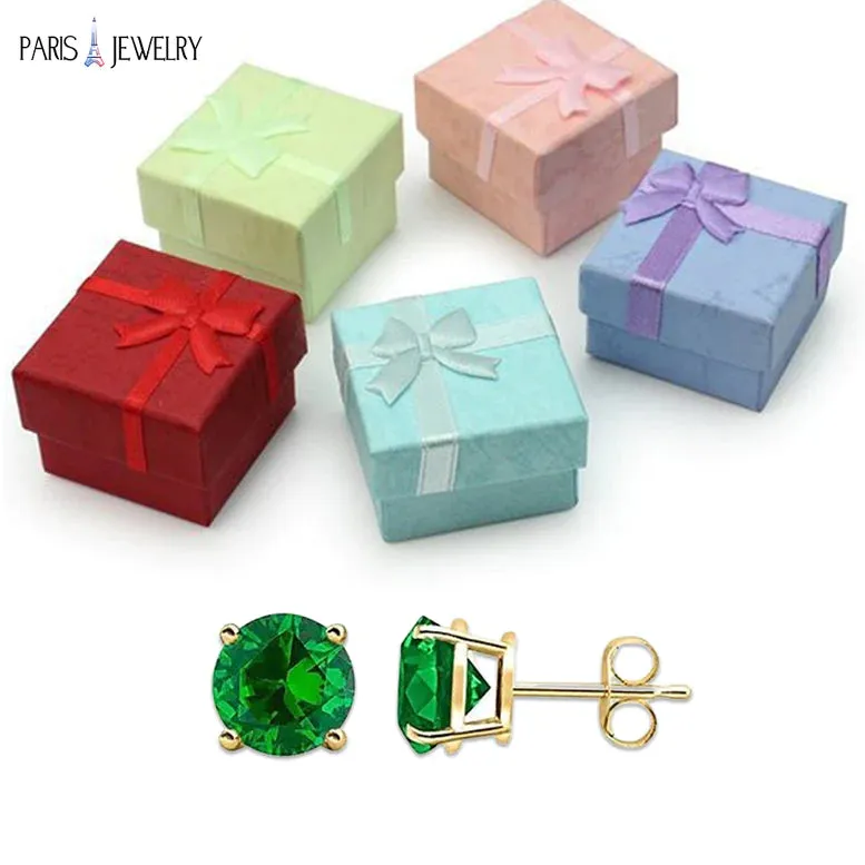 10k Yellow Gold Plated 3 Ct Round Created Emerald CZ Stud Earrings