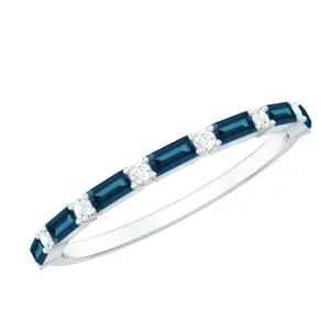 1/2 CT Baguette London Blue Topaz and Diamond Half Eternity Stackable Ring