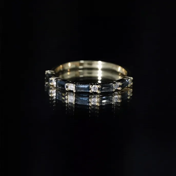 1/2 CT Baguette London Blue Topaz and Diamond Half Eternity Stackable Ring