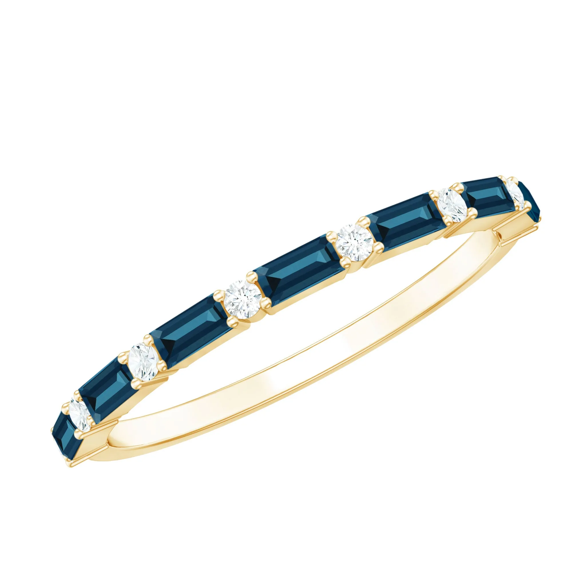 1/2 CT Baguette London Blue Topaz and Diamond Half Eternity Stackable Ring