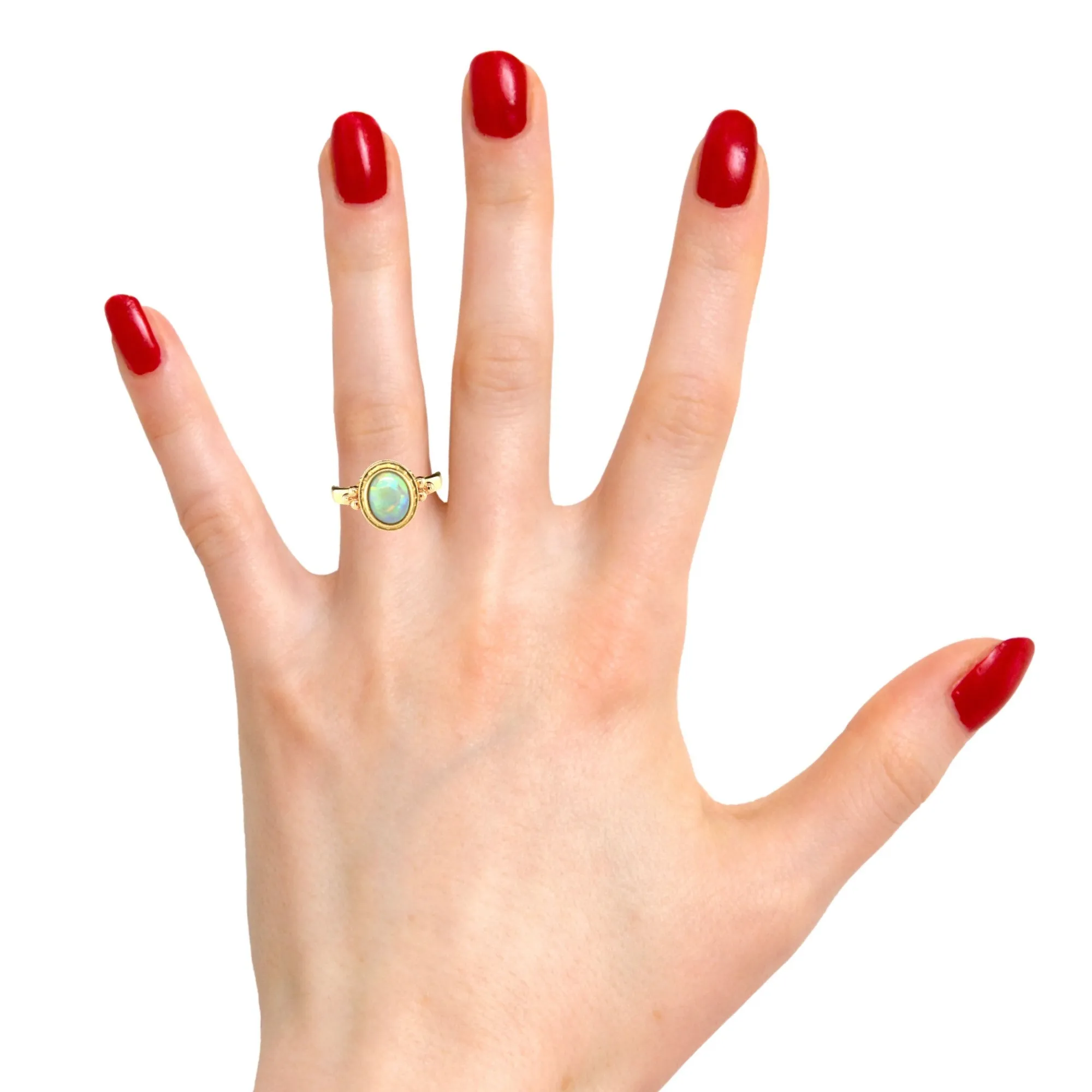 1.28 Carat Black Opal Cabochon Yellow Gold Bezel Set Handmade Dome Signet Ring