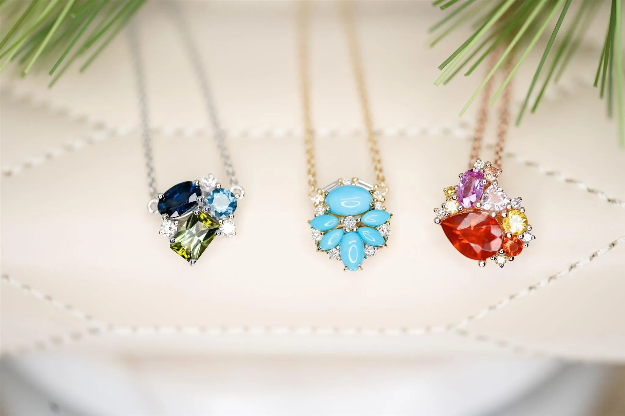 14K Rose Gold Tesserae Colored Gemstone Cluster Pendant - Warm Tones
