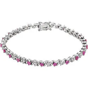 14K White Gold  Lab-Grown Ruby and Diamond Bracelet