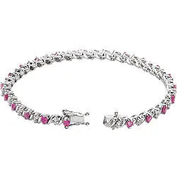 14K White Gold  Lab-Grown Ruby and Diamond Bracelet