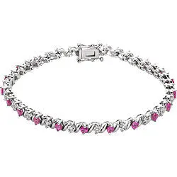 14K White Gold  Lab-Grown Ruby and Diamond Bracelet