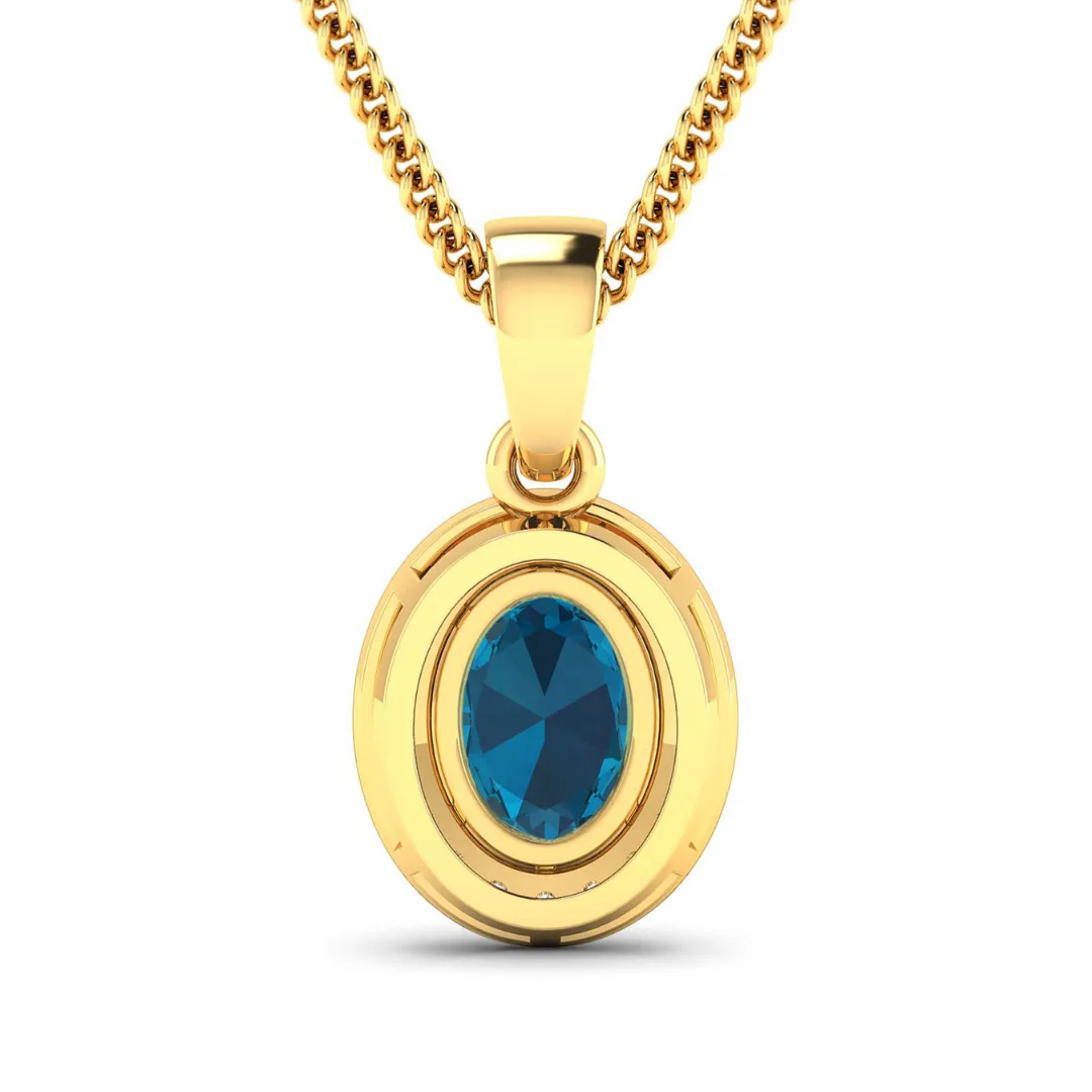 14K Yellow Gold London Blue Topaz Pendant with Diamonds
