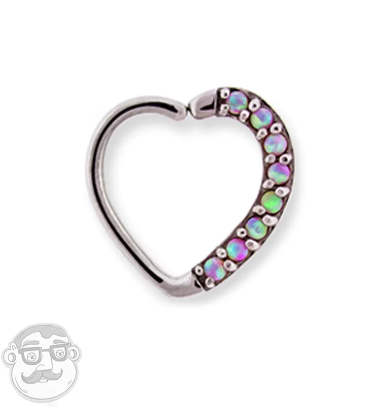 16G Pink Opalite Annealed Heart Daith - Cartilage Ring