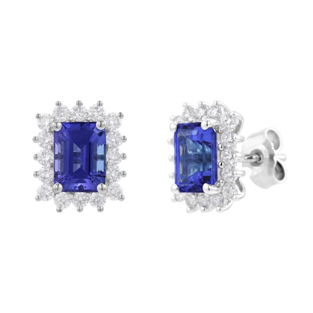 18ct White Gold 4.43ct Tanzanite and 1.04ct Diamond Stud Earrings