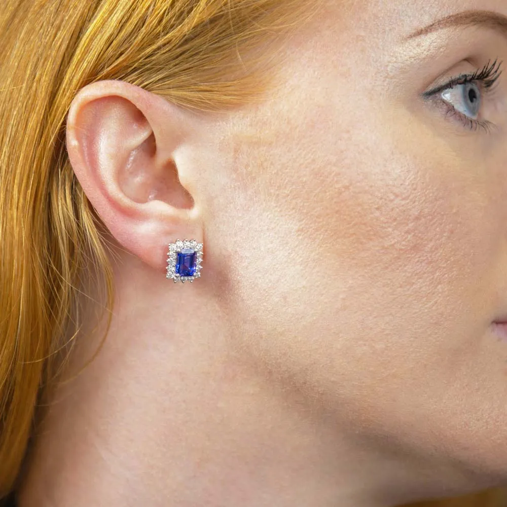 18ct White Gold 4.43ct Tanzanite and 1.04ct Diamond Stud Earrings