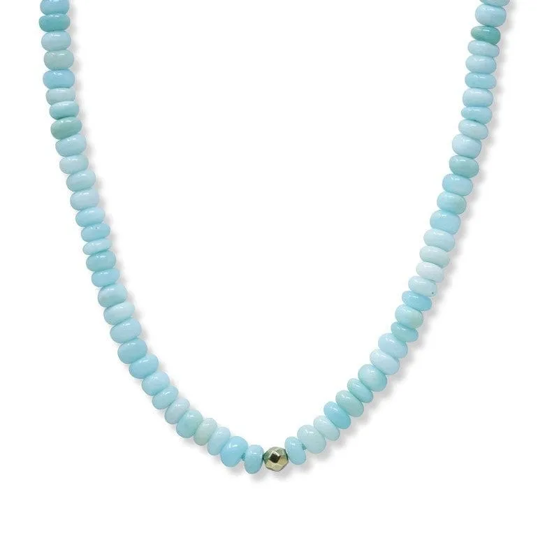 18K & 14K Yellow Gold Smooth Peruvian Opal Rondelle Necklace