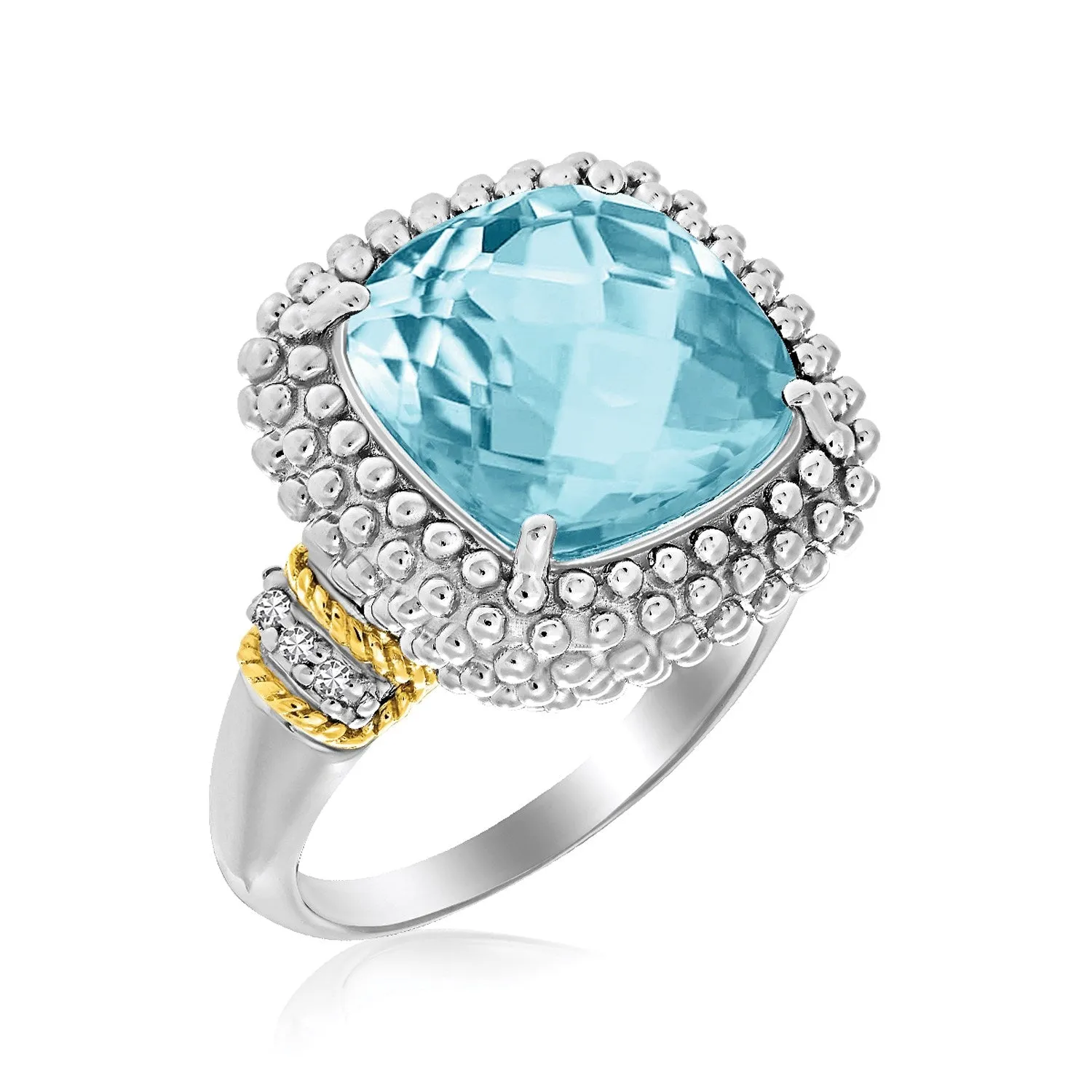 18k Yellow Gold & Sterling Silver Sky Blue Topaz Diamond Popcorn Ring