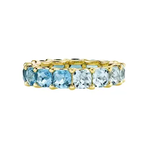 18K Yellow Gold Graduated Blue Topaz Eternity Ring