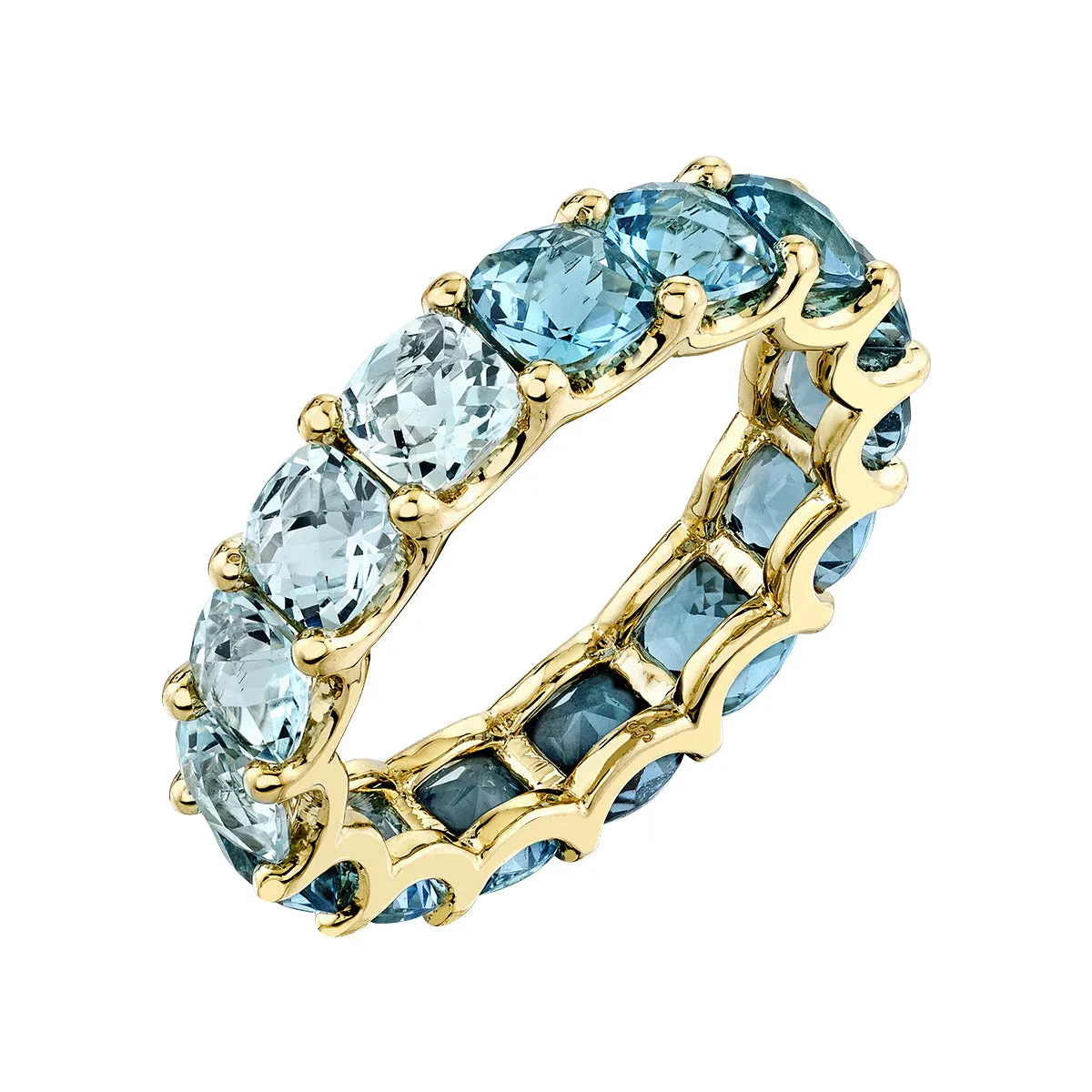 18K Yellow Gold Graduated Blue Topaz Eternity Ring