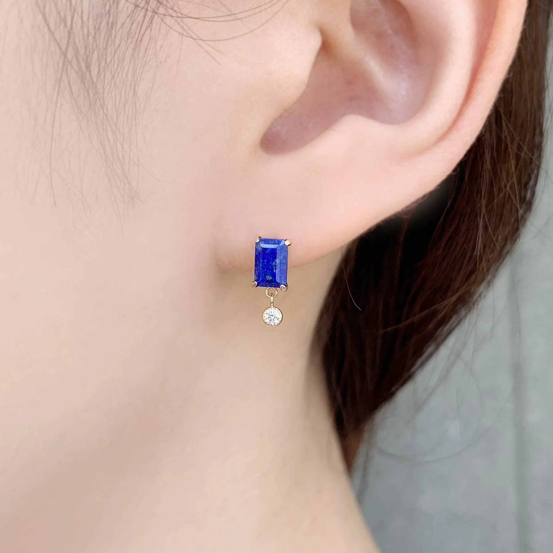 18K/10K Yellow Gold Lapis Lazuli Short Swinging Earrings