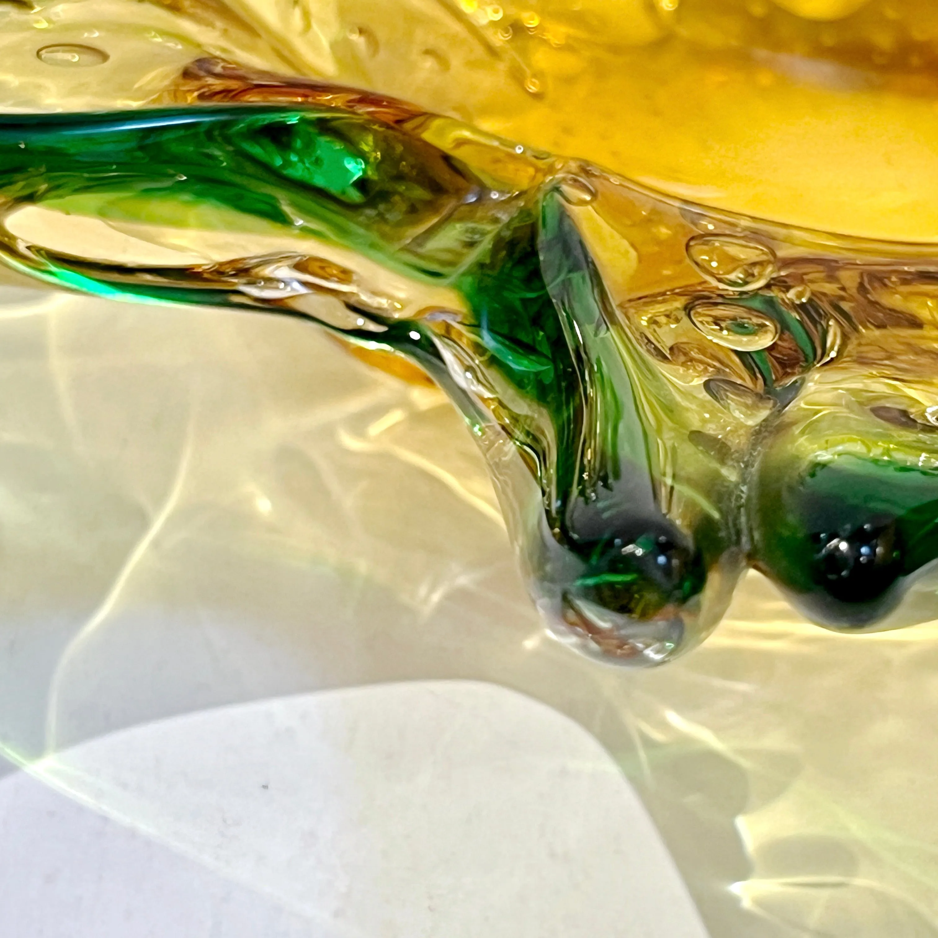 1970s Vintage Italian Green & Amber Murano Glass Star Shaped Bowl /Vide-Poche