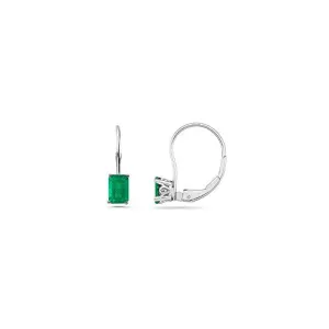 2.75-3.47 Cts of 8x6 mm AA Emerald Cut Natural Emerald Stud Earrings with Scroll Lever Backs in 14K White Gold