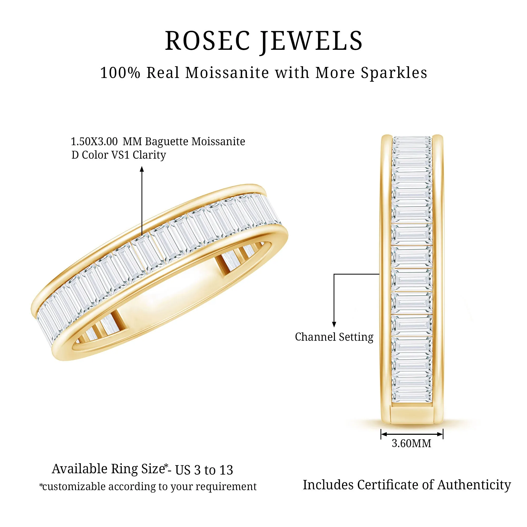 2.75 CT Baguette Moissanite Eternity Band Ring in Channel Setting