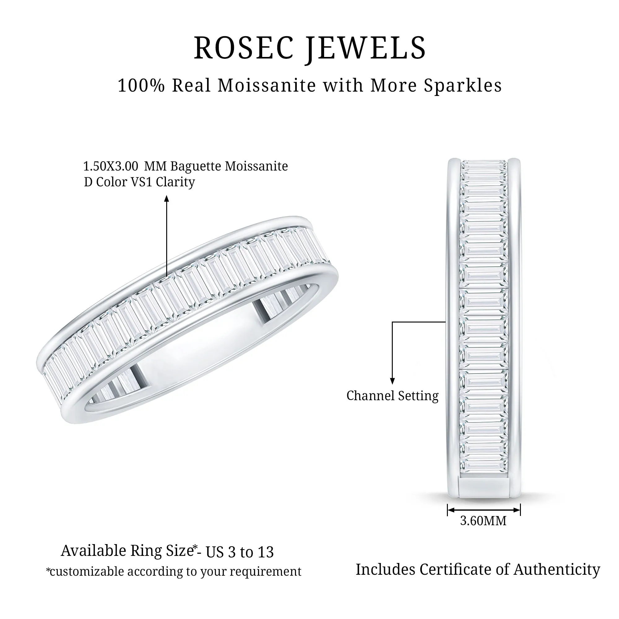 2.75 CT Baguette Moissanite Eternity Band Ring in Channel Setting