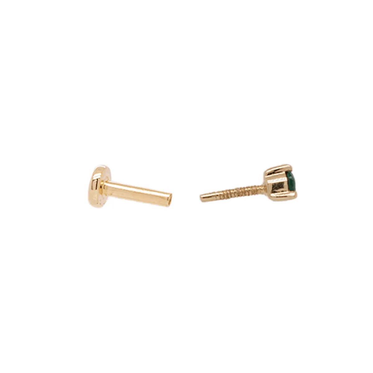 2mm Emerald Threaded Flat Back Earring | .40GMS .06CT | Single