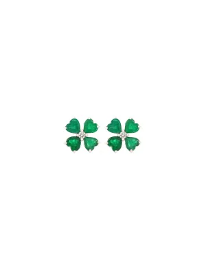 3.25ct Emerald 18K Gold Heart Cut Clover Stud Earrings