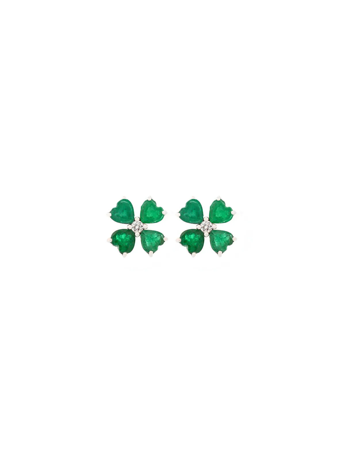 3.25ct Emerald 18K Gold Heart Cut Clover Stud Earrings