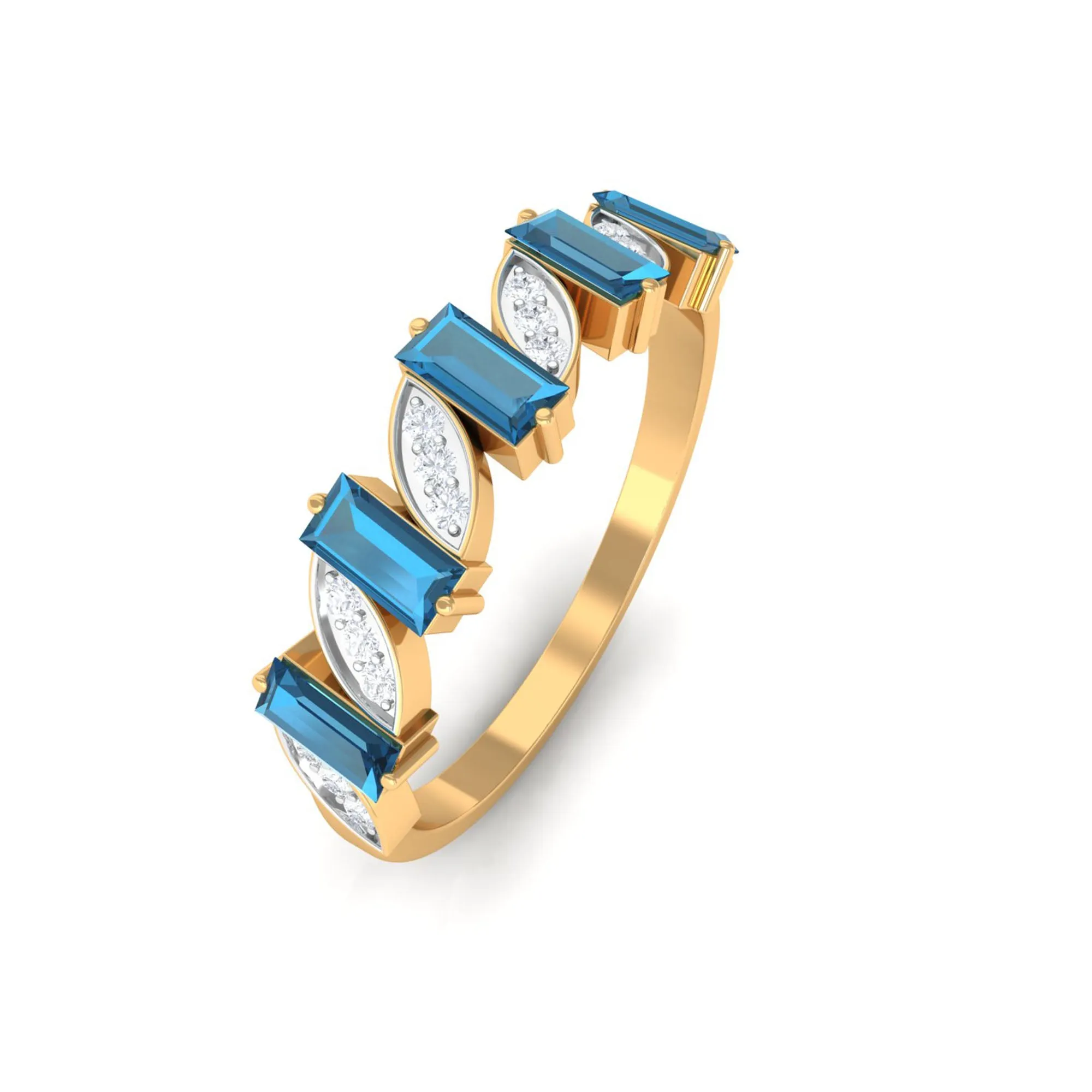 3/4 CT London Blue Topaz and Diamond Tilted Half Eternity Ring