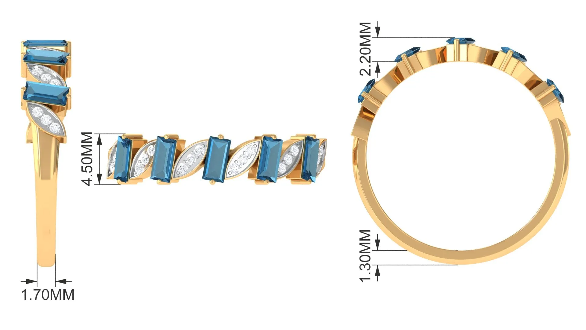 3/4 CT London Blue Topaz and Diamond Tilted Half Eternity Ring