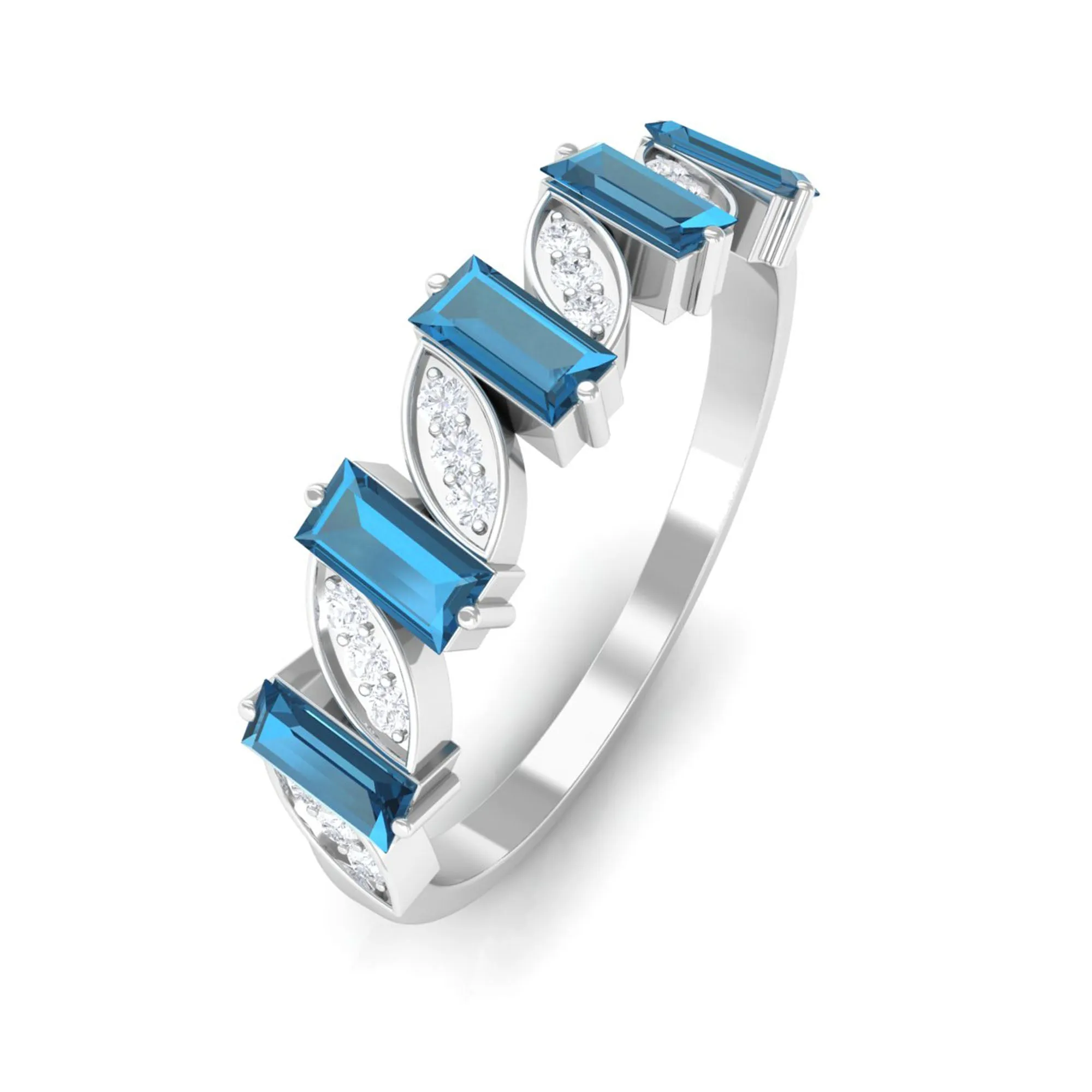 3/4 CT London Blue Topaz and Diamond Tilted Half Eternity Ring
