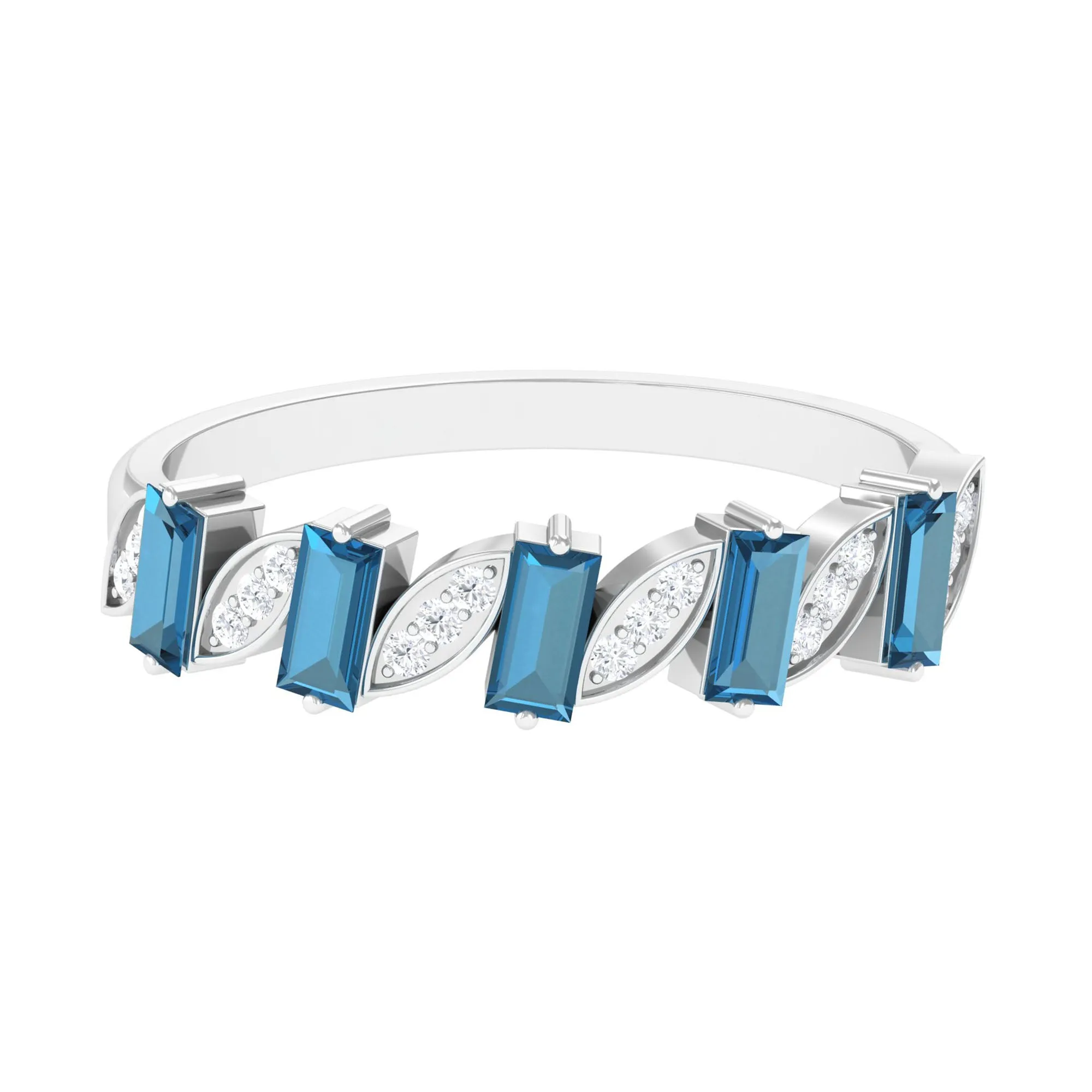 3/4 CT London Blue Topaz and Diamond Tilted Half Eternity Ring