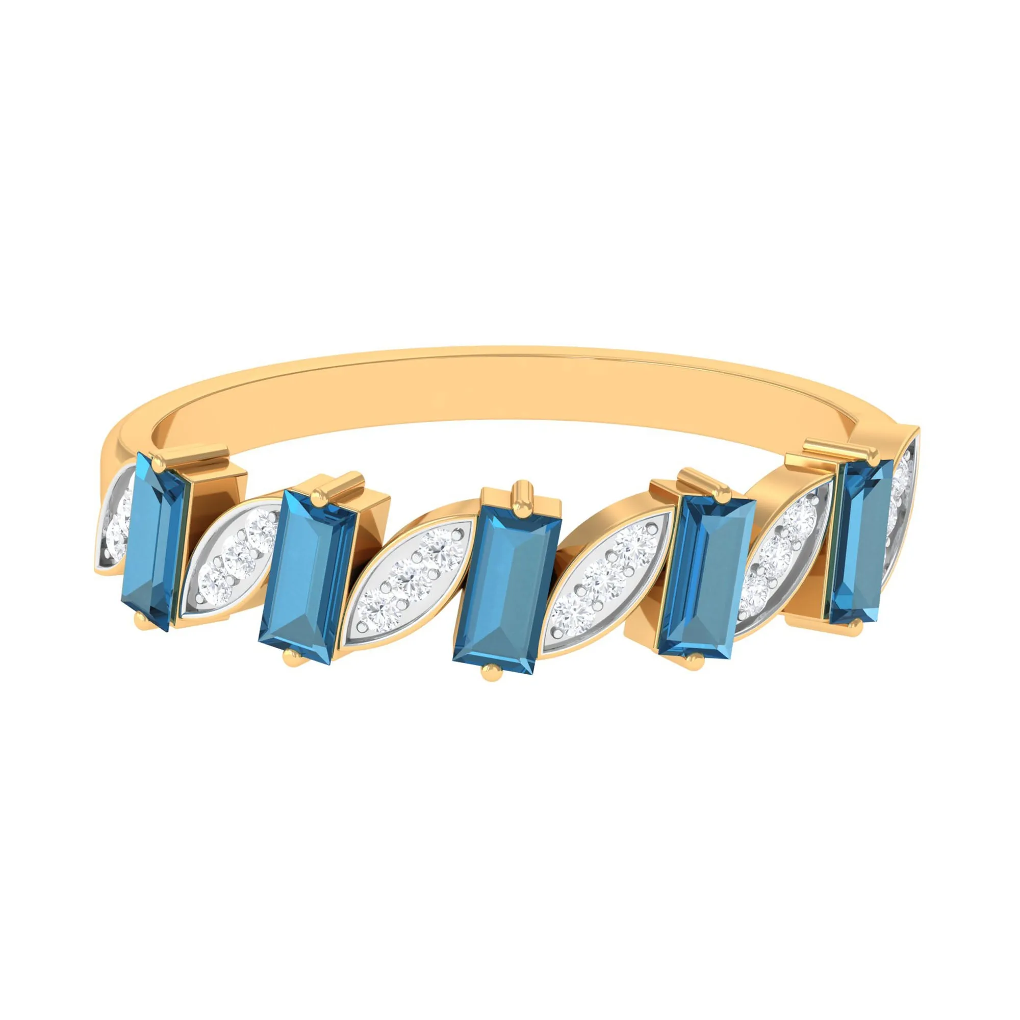 3/4 CT London Blue Topaz and Diamond Tilted Half Eternity Ring