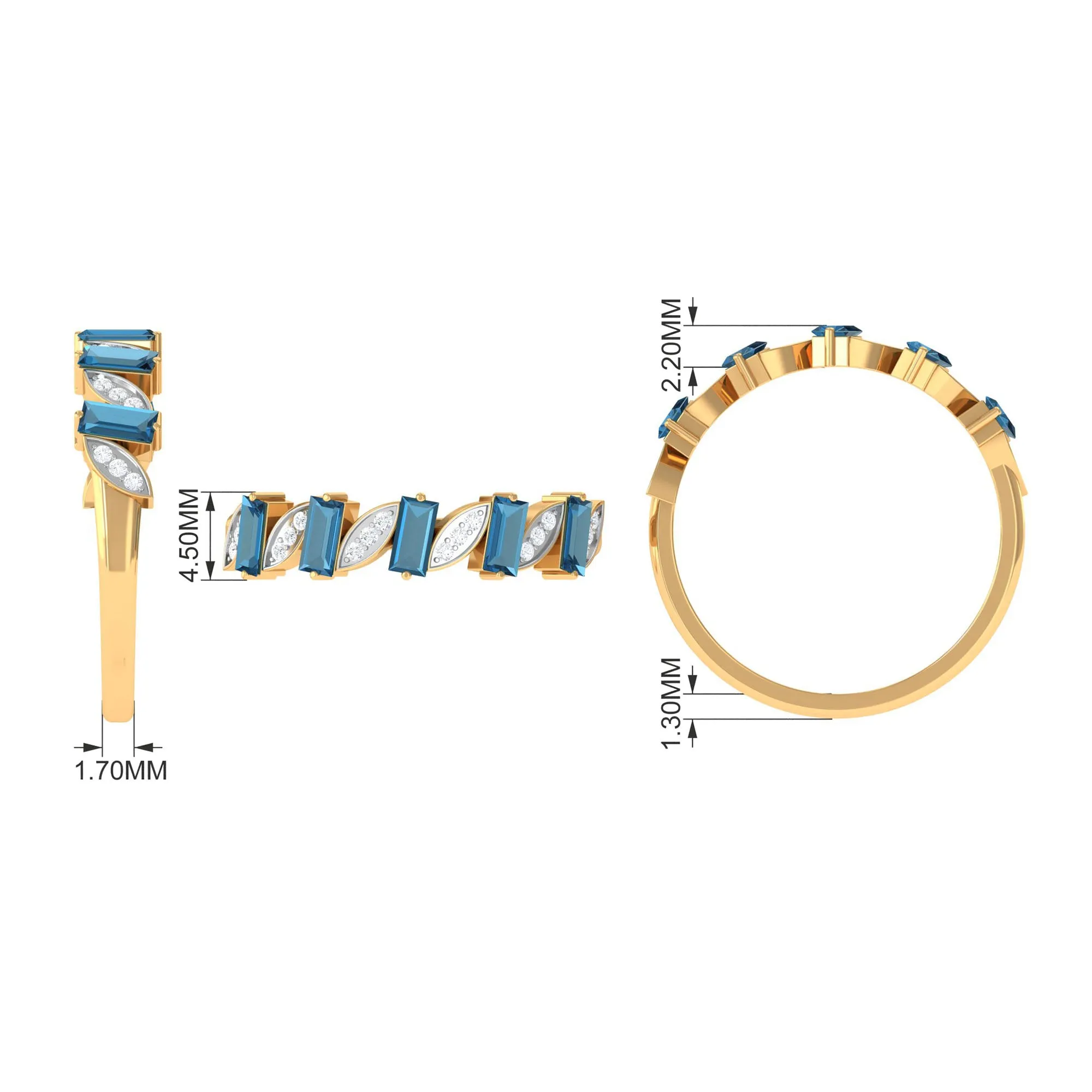 3/4 CT London Blue Topaz and Diamond Tilted Half Eternity Ring