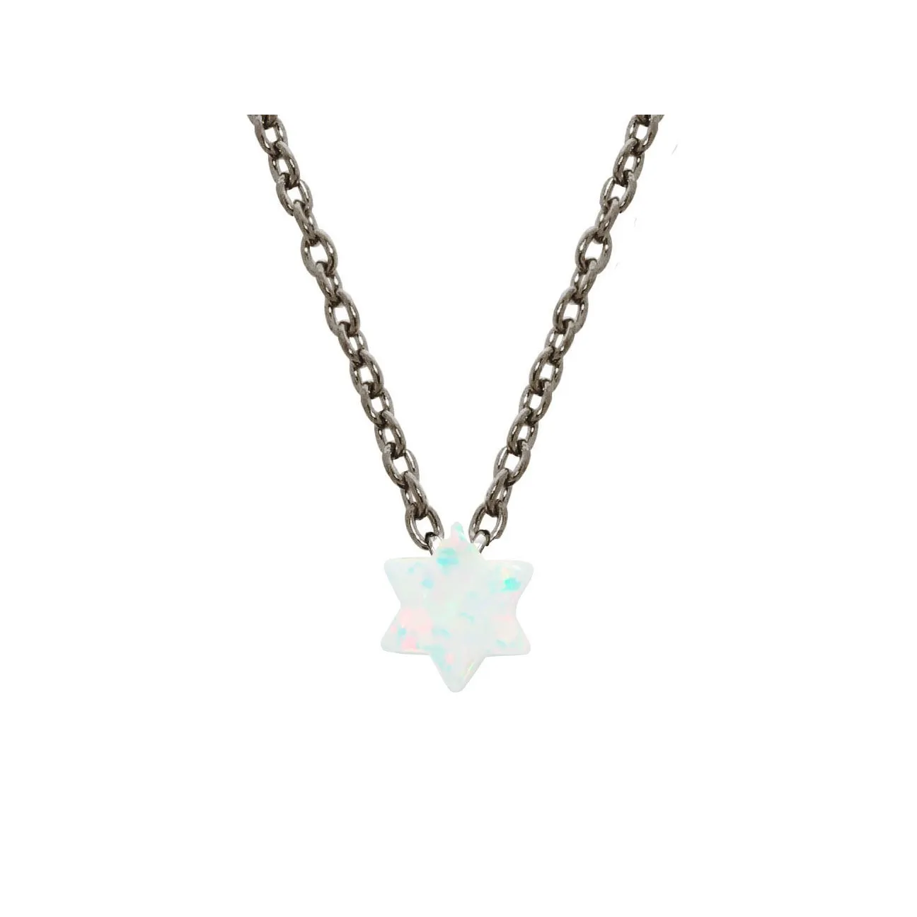 925 Black Rhodium Plated Silver Mini Opal Stone Star of David Necklace, 15"   2"ext