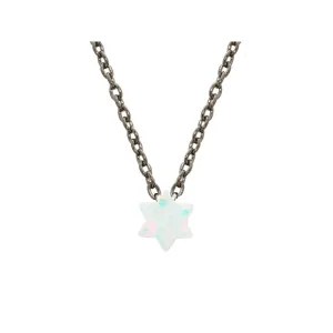925 Black Rhodium Plated Silver Mini Opal Stone Star of David Necklace, 15"   2"ext