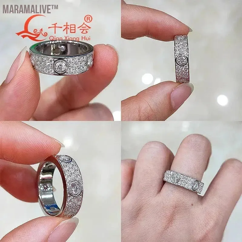925 silver solid rings Classic Love Three Rows Of Luxury Eternity Ring D VVS  Moissanite Wedding Engagement Ring  Ladies men