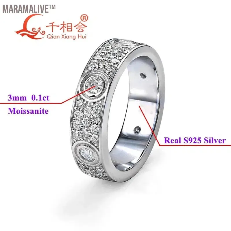 925 silver solid rings Classic Love Three Rows Of Luxury Eternity Ring D VVS  Moissanite Wedding Engagement Ring  Ladies men
