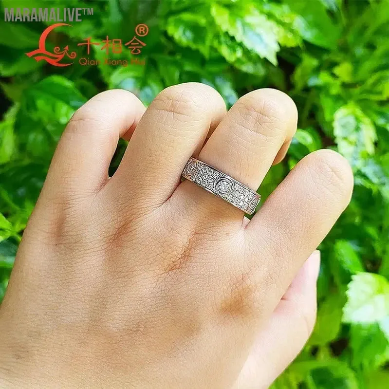 925 silver solid rings Classic Love Three Rows Of Luxury Eternity Ring D VVS  Moissanite Wedding Engagement Ring  Ladies men