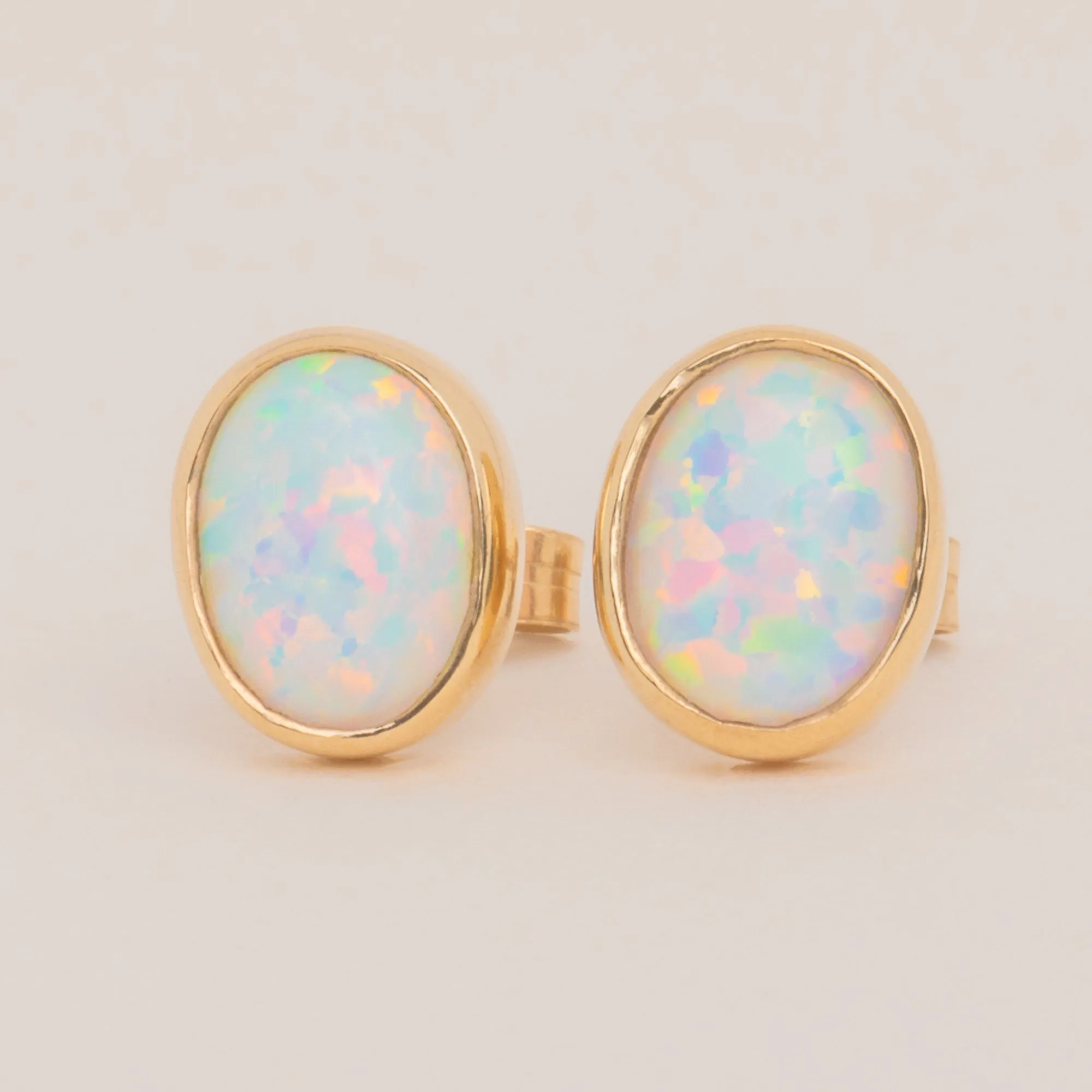9ct Gold Opal Bezel Stud Earrings