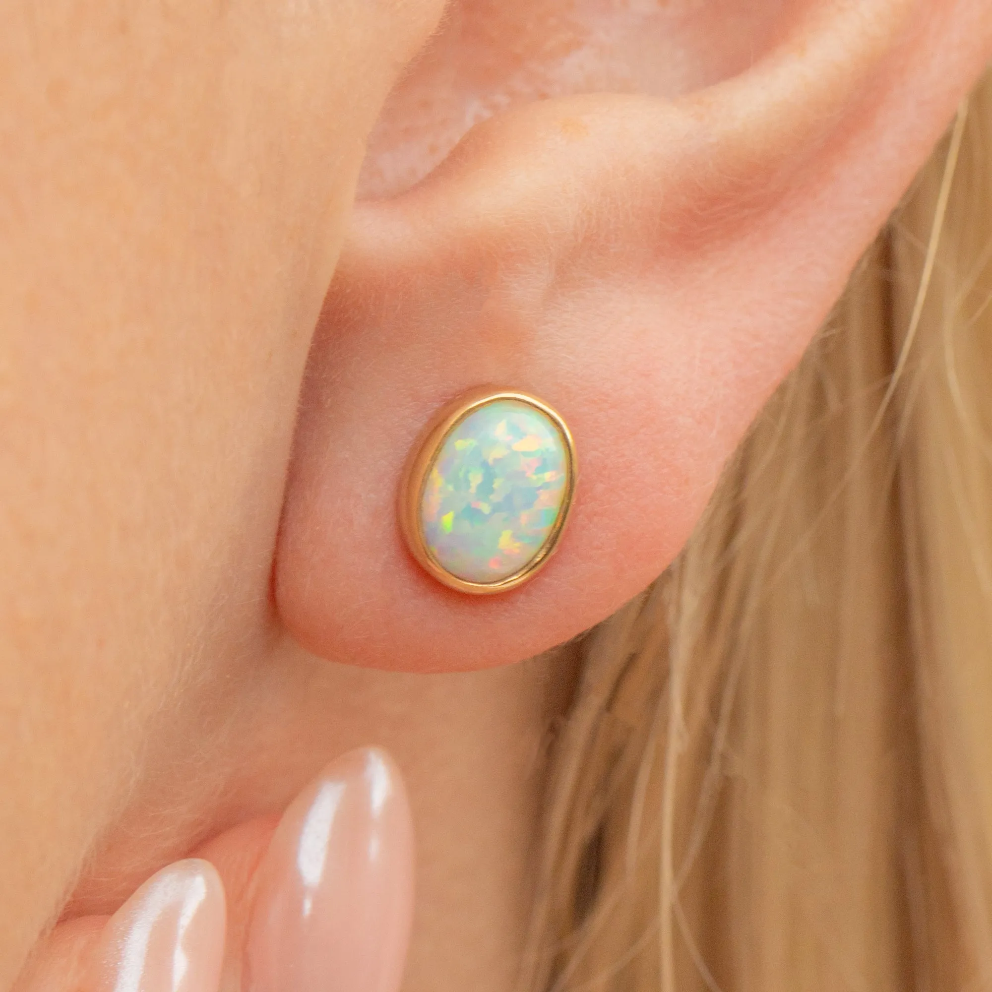 9ct Gold Opal Bezel Stud Earrings