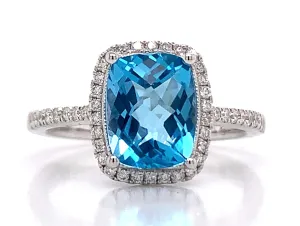 9ct White Gold Diamond & Blue Topaz Ring