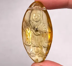 AMBER Crystal Kuan Yin - Crystal Carving, Housewarming Gift, Home Decor, Healing Crystals and Stones, 52683