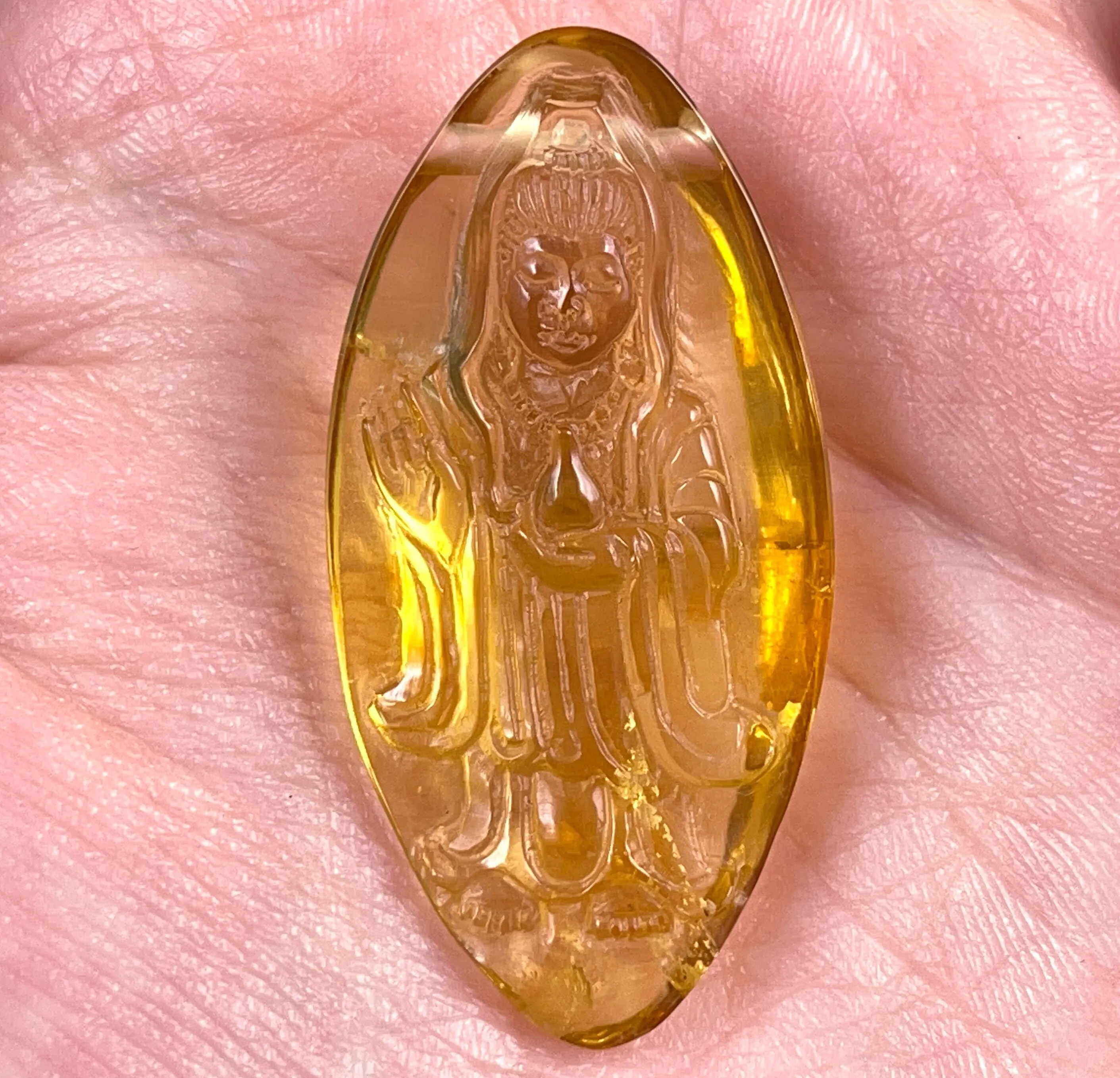 AMBER Crystal Kuan Yin - Crystal Carving, Housewarming Gift, Home Decor, Healing Crystals and Stones, 52683
