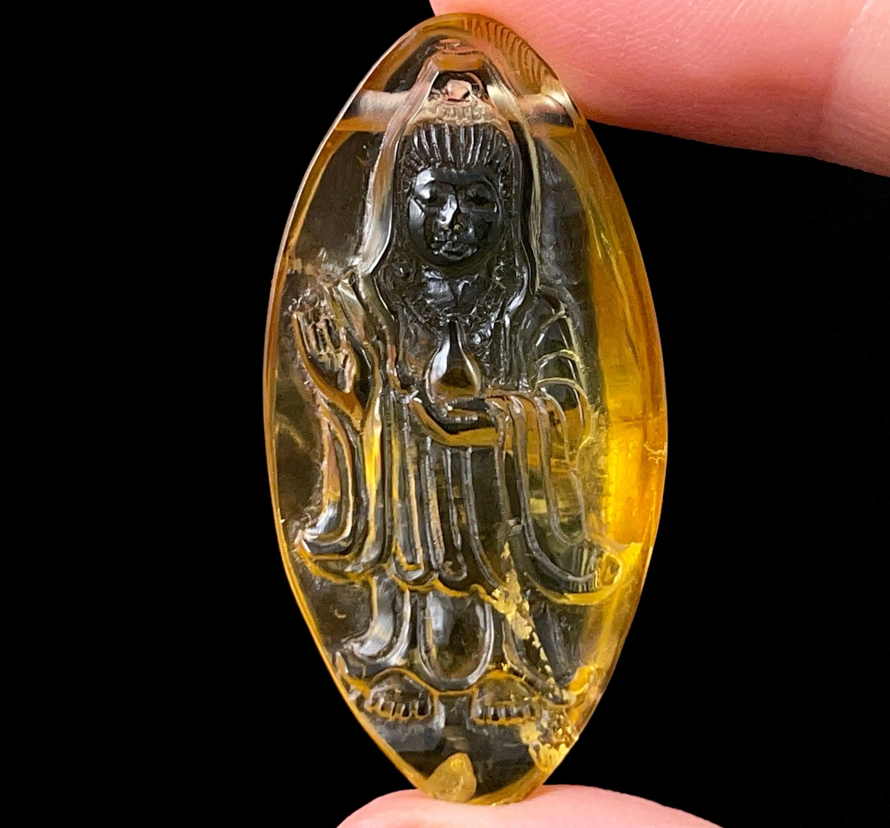 AMBER Crystal Kuan Yin - Crystal Carving, Housewarming Gift, Home Decor, Healing Crystals and Stones, 52683