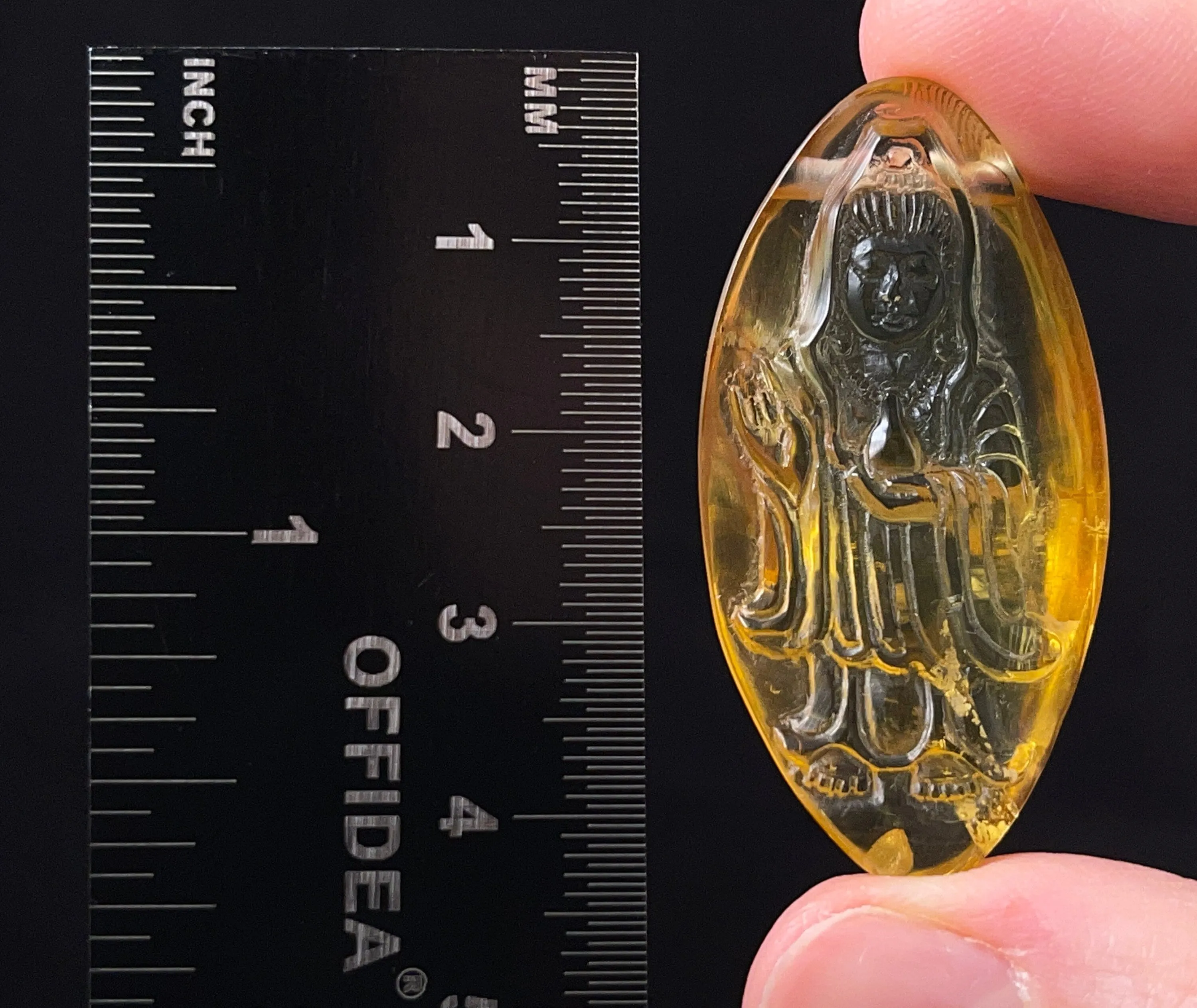 AMBER Crystal Kuan Yin - Crystal Carving, Housewarming Gift, Home Decor, Healing Crystals and Stones, 52683
