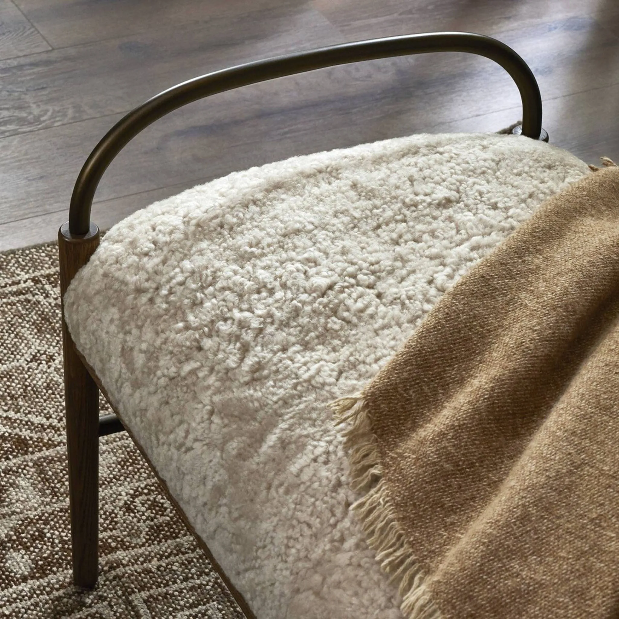 Amber Lewis x Four Hands Demi Accent Bench in Beige Shearling