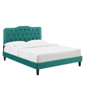Amber Performance Velvet Twin Platform Bed By Modway - MOD-6780 - Teal
