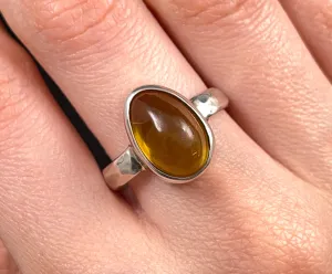 AMBER Ring - Sterling Silver, Size 8 - Amber Stone, Crystal Ring, Handmade Jewelry, Healing Crystals and Stones, 52645