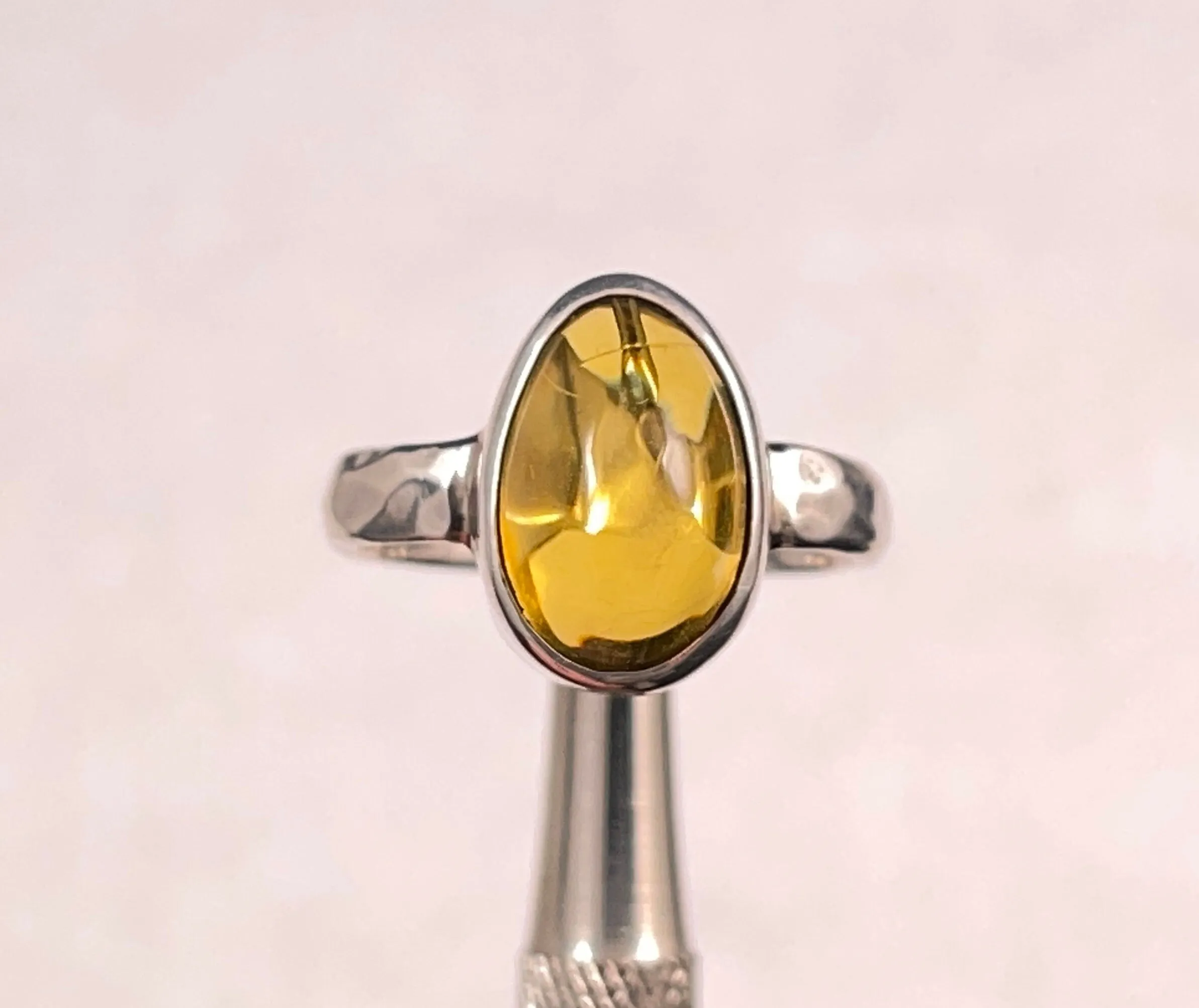 AMBER Ring - Sterling Silver, Size 8 - Amber Stone, Crystal Ring, Handmade Jewelry, Healing Crystals and Stones, 52645
